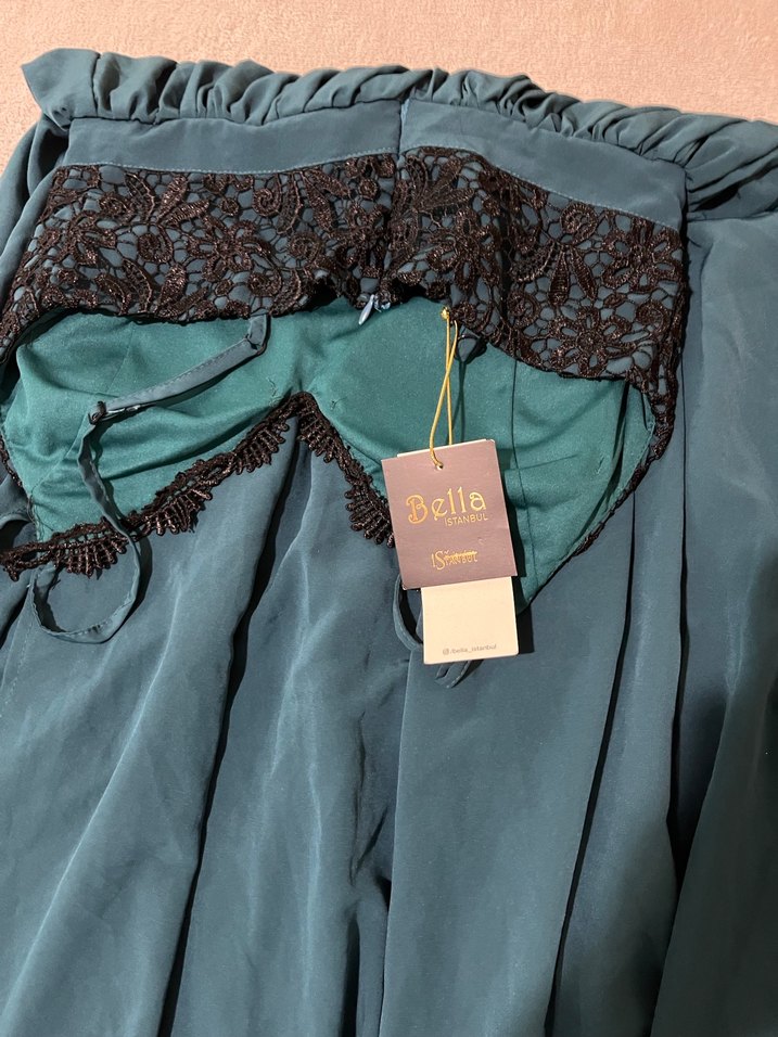 Straplez Turkuaz Uzun Abiye Elbise - Görsel 3