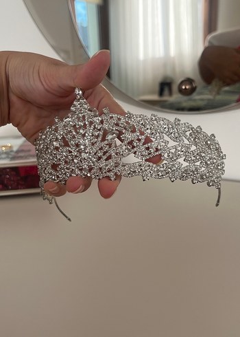 Payetli Gri Beyaz Gelin Tacı - Görsel 4