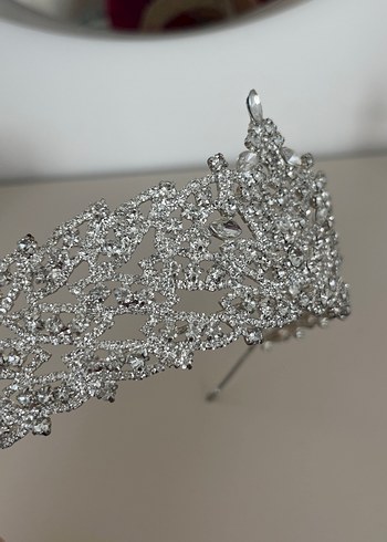 Payetli Gri Beyaz Gelin Tacı - Görsel 2