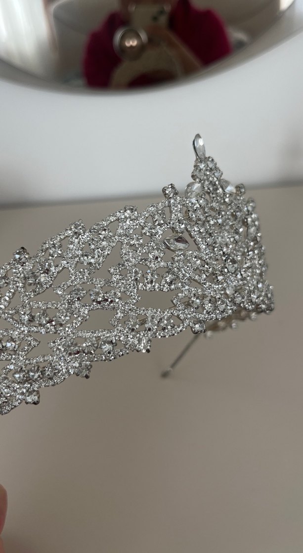 Payetli Gri Beyaz Gelin Tacı - Görsel 2