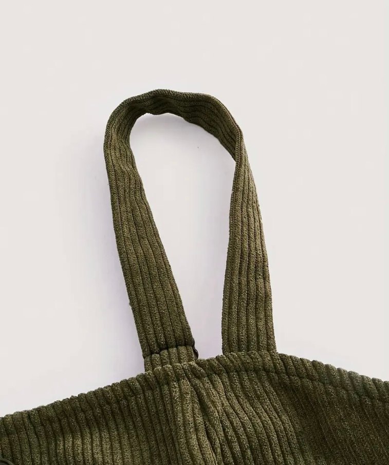 Düğmeli Kolsuz Haki Süet Midi Elbise - Görsel 3