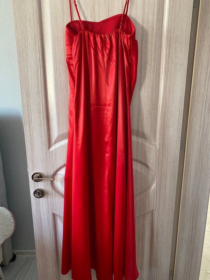 Kırmızı Drapeli Uzun Abiye Elbise - Görsel 2