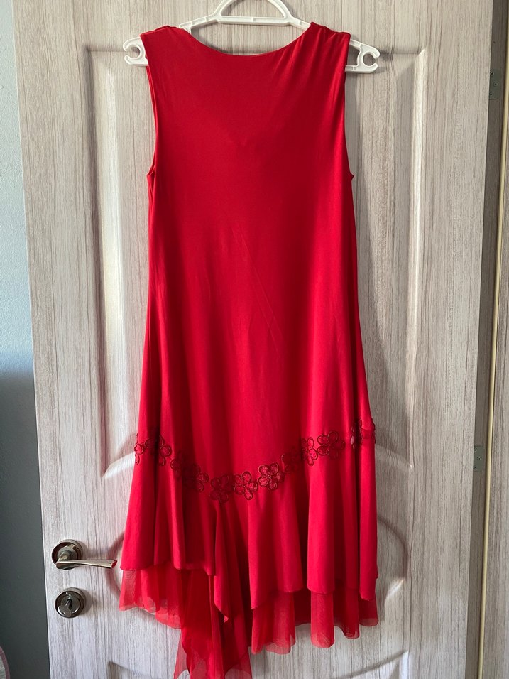 Kırmızı Drapeli Uzun Abiye Elbise - Görsel 2