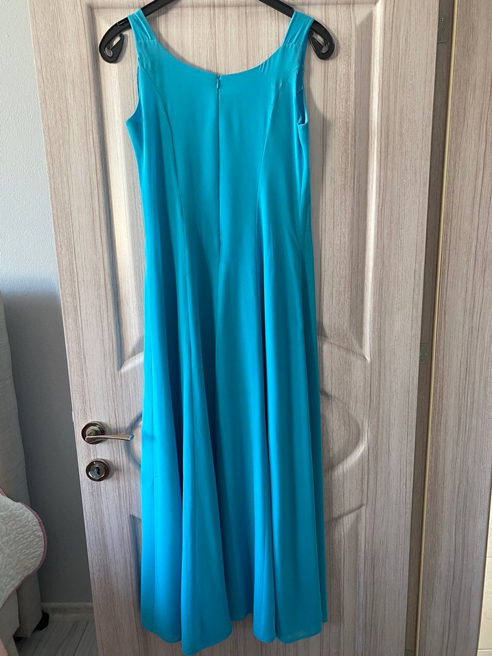 Kadın Turkuaz Uzun Drapeli Abiye Elbise - Görsel 2