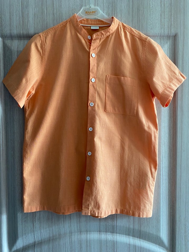 Turuncu Kısa Kollu Erkek Keten Gömlek - Görsel 2