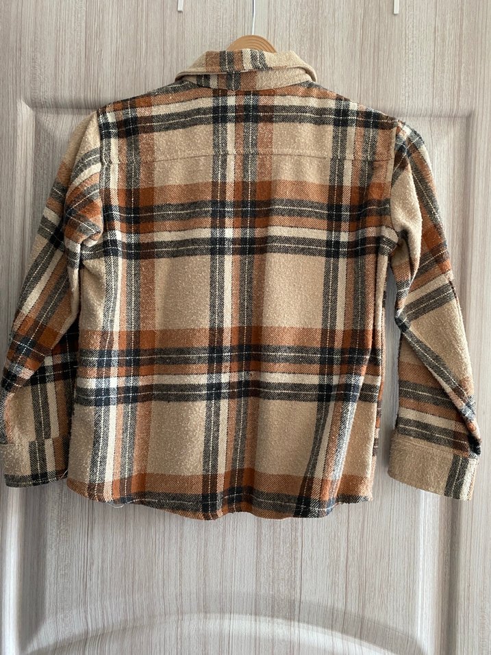 Düğmeli Kahverengi Ekose Kadın Gömlek - Görsel 3