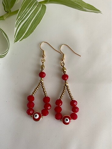 Kırmızı kristal küpe - Görsel 2