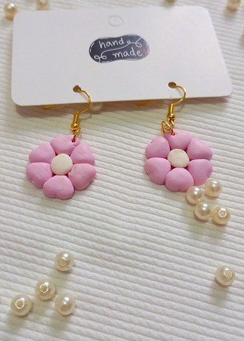 Pembe Mini Boncuklu Çiçek Küpeler