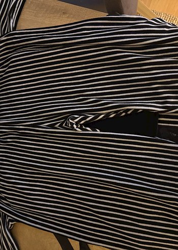 Uzun Kollu Siyah Çizgili Midi Kadın Sabahlık - Görsel 4