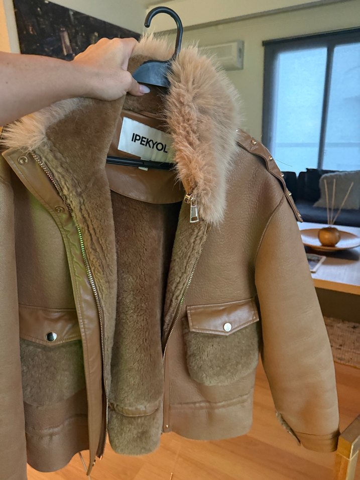Kahverengi Kürklü Deri Kadın Ceket - Görsel 3