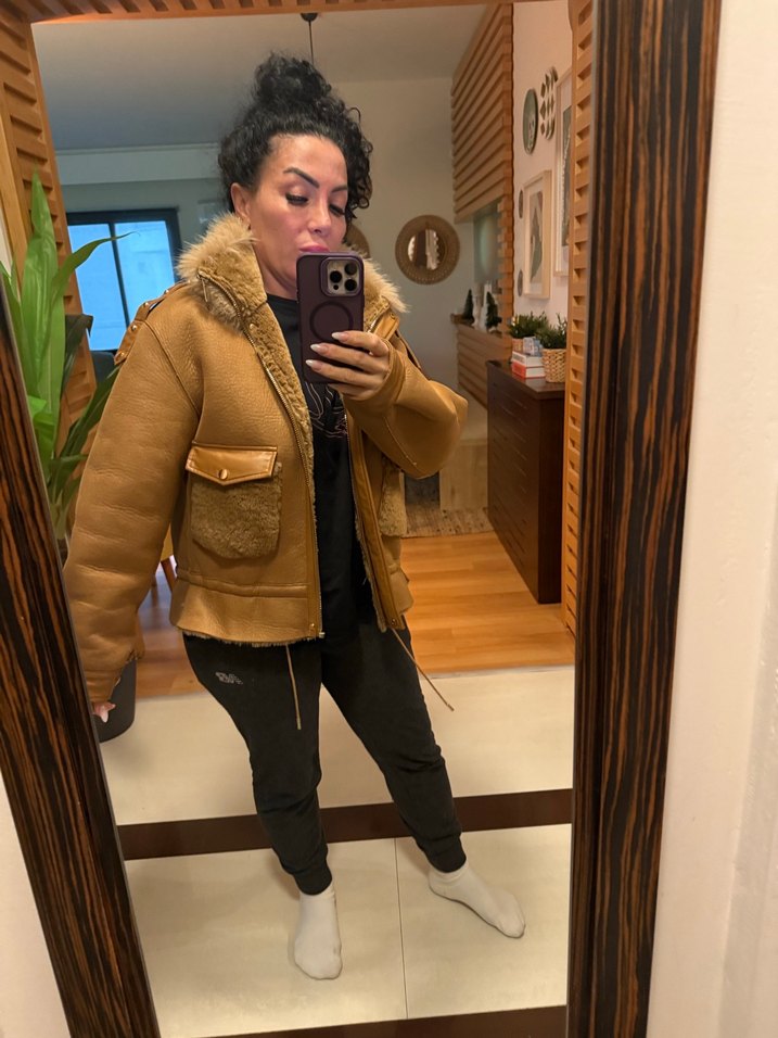 Kahverengi Kürklü Deri Kadın Ceket - Görsel 5