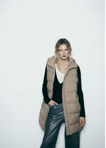 xs Beden ten rengi Renk zara Bej Oversize Kapüşonlu Şişme Yelek
