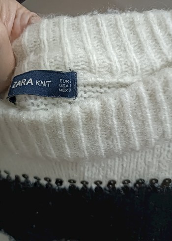 zara Kadın Siyah Beyaz Çizgili Triko Kazak - Görsel 5