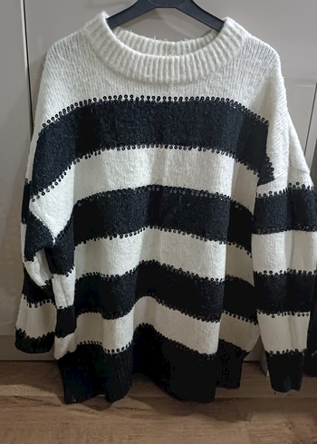 zara Kadın Siyah Beyaz Çizgili Triko Kazak - Görsel 3