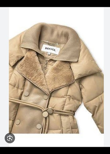 İpekyol Bej Uzun Kürklü Kadın Mont - Görsel 4