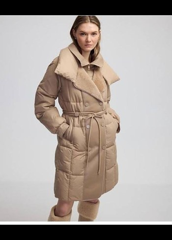 İpekyol Bej Uzun Kürklü Kadın Mont - Görsel 2