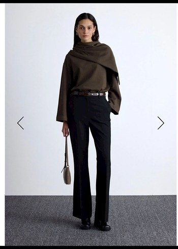 manuka şal detaylı kahverengi bluz - Görsel 2