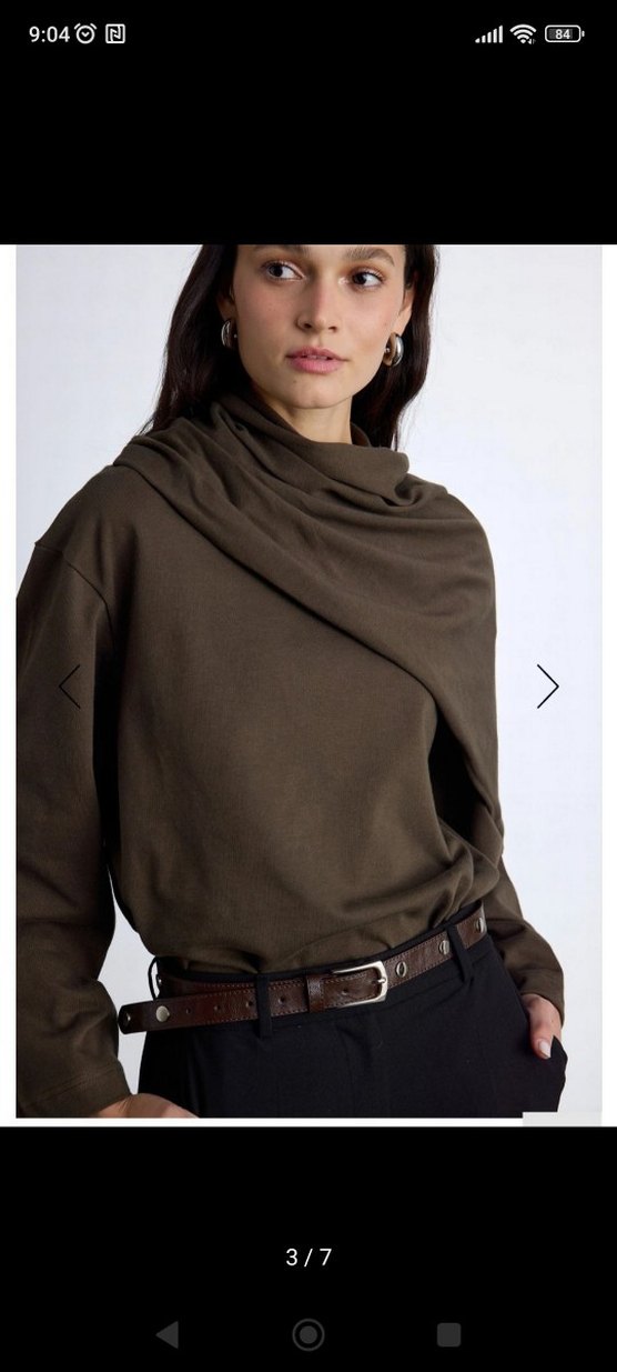 manuka şal detaylı kahverengi bluz - Görsel 3