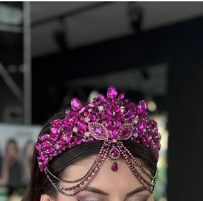 Pembe Fuşya Gelin Tacı /Pembe /Kına tacı - Görsel 5