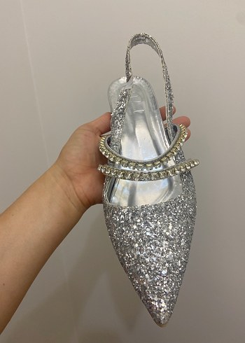 Gümüş Parlak Blok Topuklu Kadın Abiye Ayakkabı - Görsel 3