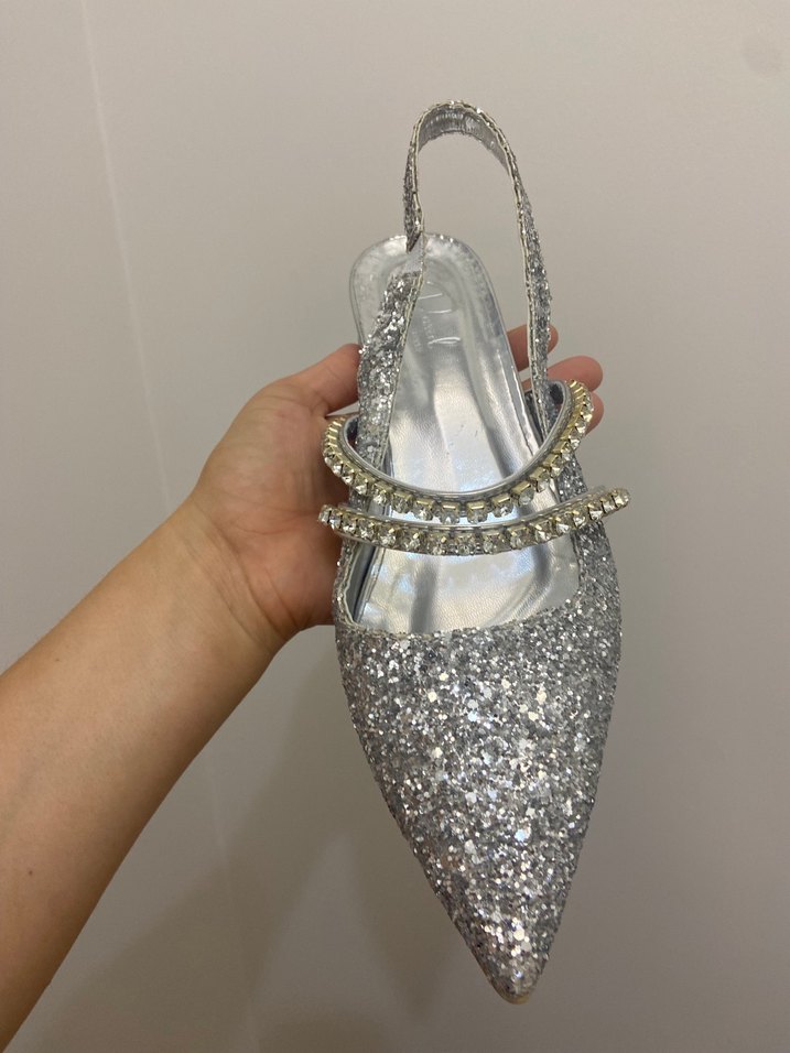 Gümüş Parlak Blok Topuklu Kadın Abiye Ayakkabı - Görsel 3