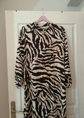 Bohem Zebra Desenli Uzun Kollu Uzun Elbise