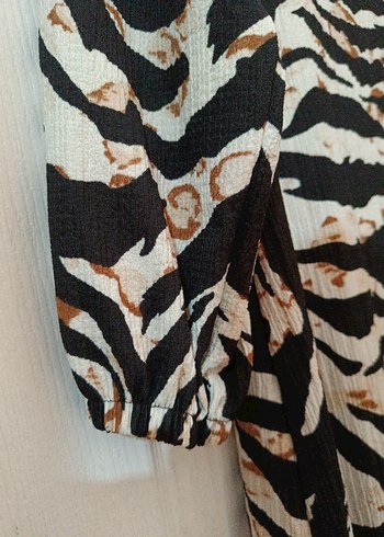 Bohem Zebra Desenli Uzun Kollu Uzun Elbise - Görsel 5