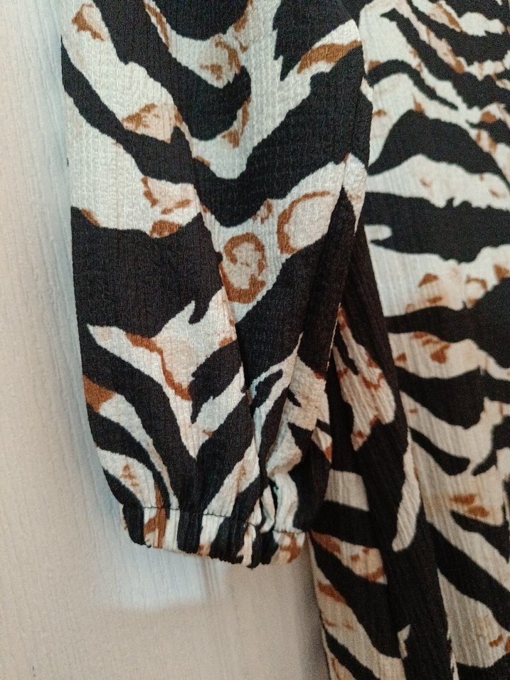 Bohem Zebra Desenli Uzun Kollu Uzun Elbise - Görsel 5