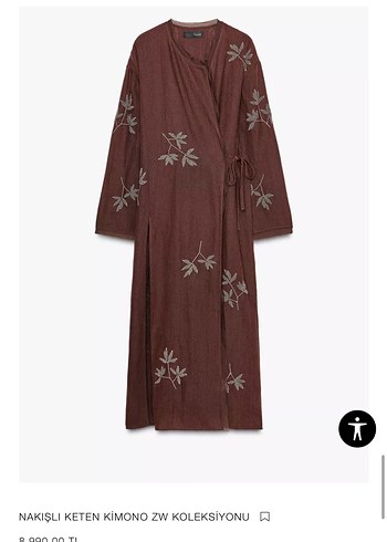 Nakışlı Bordo Uzun Kimono Elbise