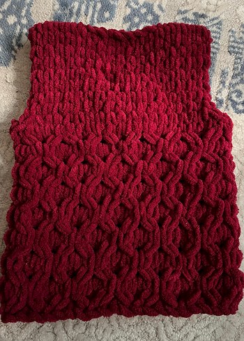 Bordo Örgü Kız Çocuk Yeleği - Görsel 4