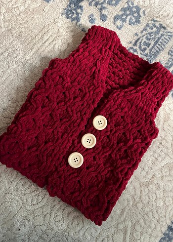 Bordo Örgü Kız Çocuk Yeleği - Görsel 2