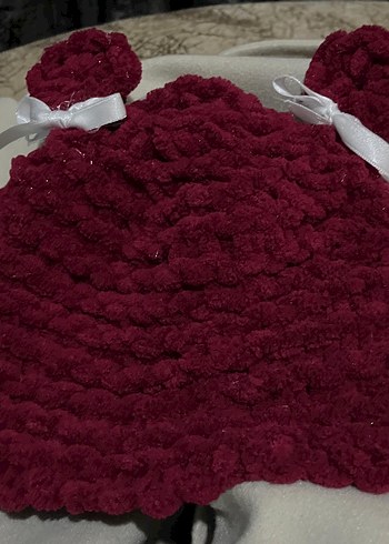 Bordo Örgü Kız Çocuk Yeleği - Görsel 5