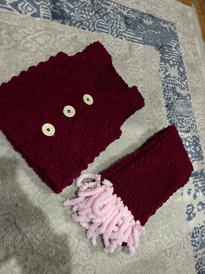 Bordo Örgü Kız Çocuk Yeleği - Görsel 3