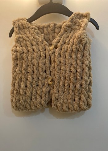 Kız Çocuk Bohem Örgü Kolsuz Bej Yelek - Görsel 2