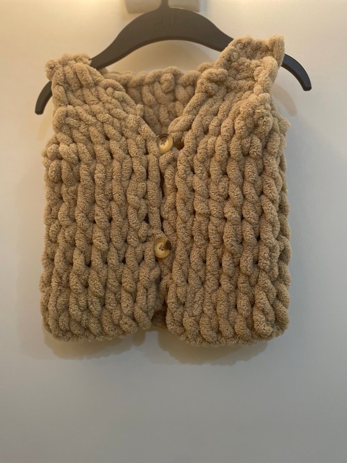 Kız Çocuk Bohem Örgü Kolsuz Bej Yelek - Görsel 2