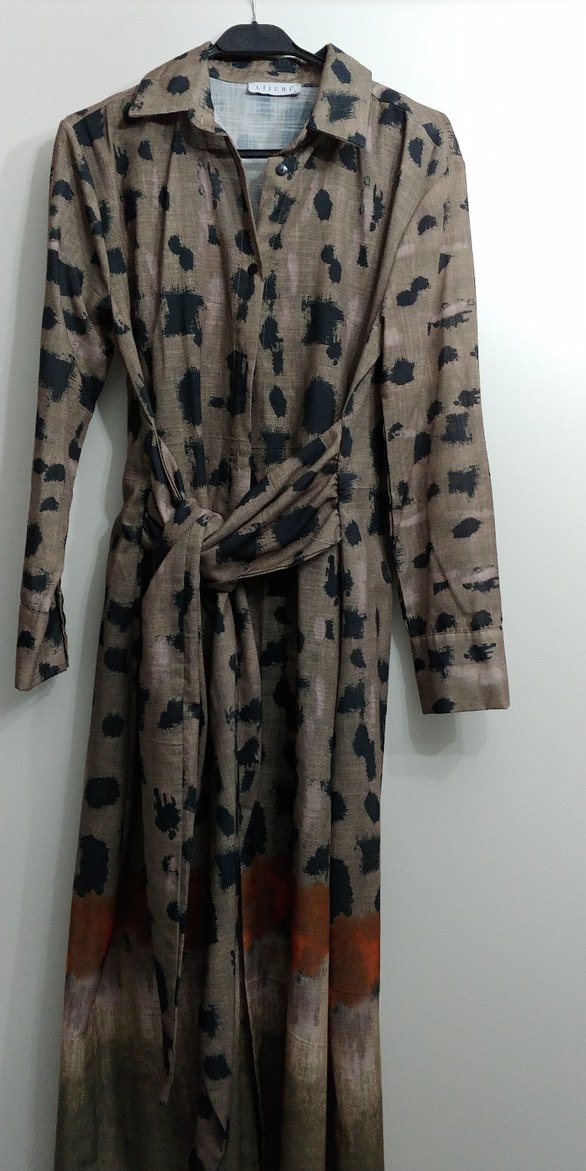 Kadın Uzun Bağlamalı Batik Desenli Elbise - Görsel 3