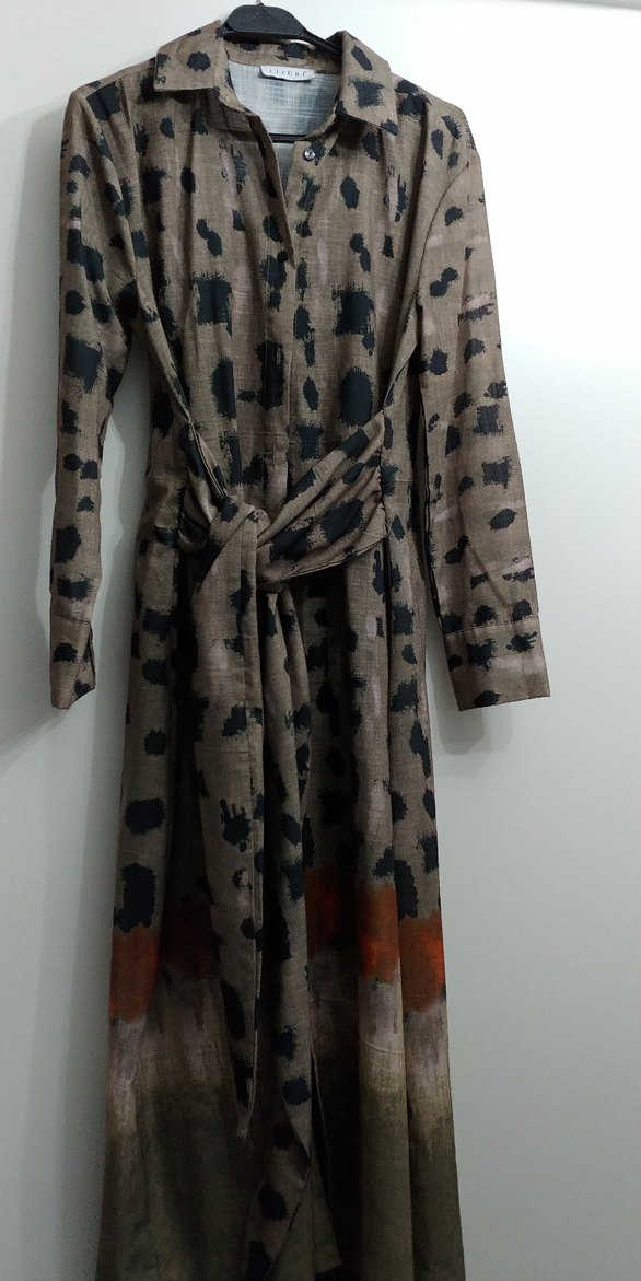 Kadın Uzun Bağlamalı Batik Desenli Elbise - Görsel 5