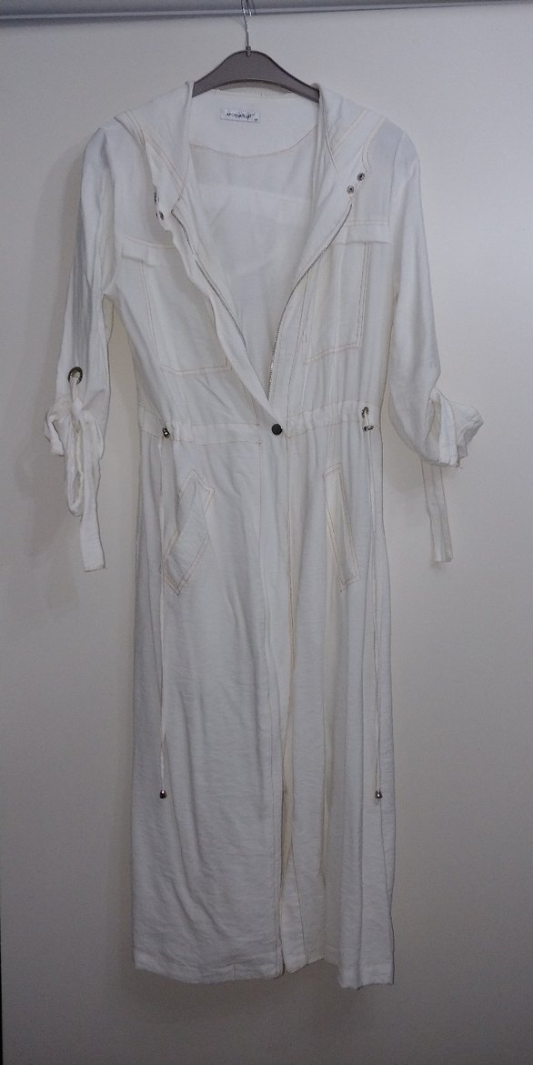 Beyaz Uzun Bohem Kadın Trençkot - Görsel 2