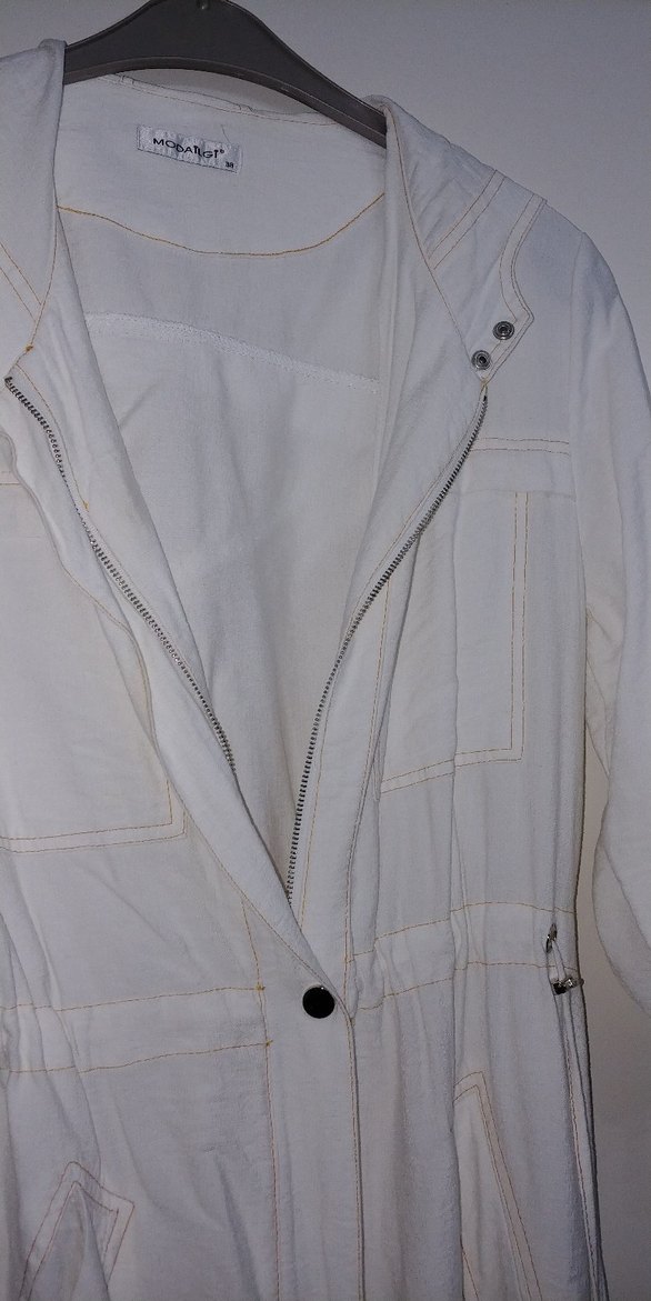 Beyaz Uzun Bohem Kadın Trençkot - Görsel 4