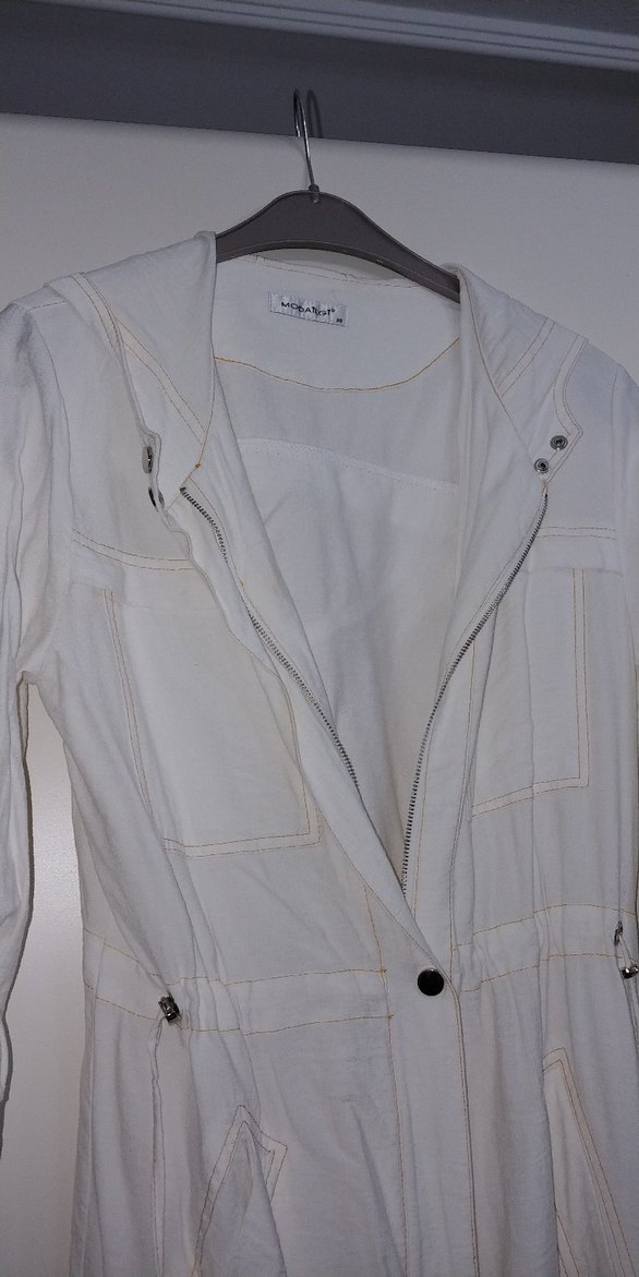 Beyaz Uzun Bohem Kadın Trençkot - Görsel 3