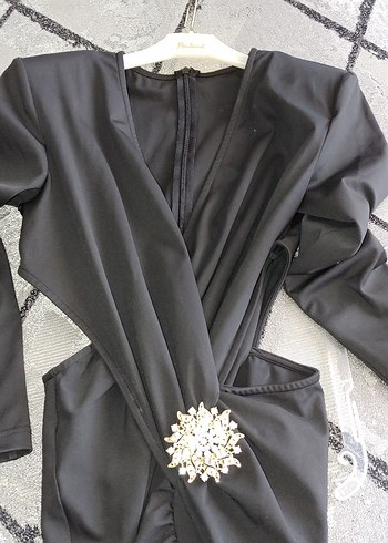 Uzun Siyah Drapeli Kadın Elbise - Görsel 7