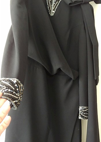 işlemeli uzun abiye tesettürlü elbise - Görsel 5