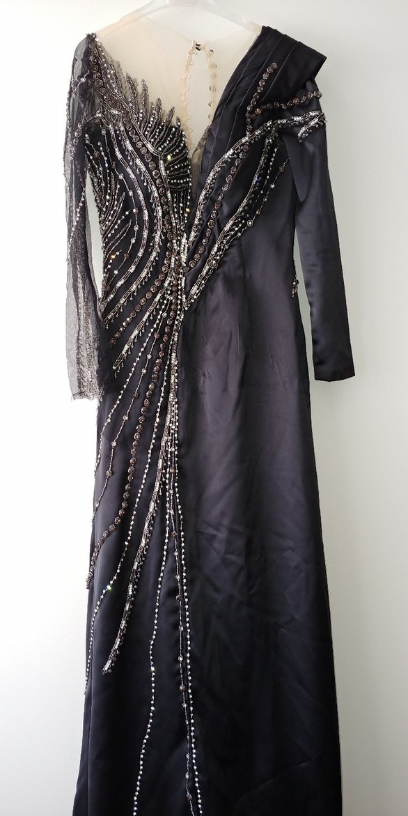 Siyah Drapeli Uzun Abiye V Yaka - Görsel 2