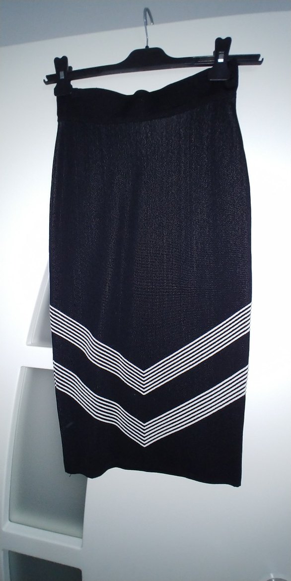 Çizgili triko Siyah Midi Kalem Etek - Görsel 2