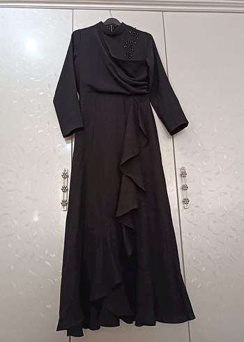 Uzun Siyah Gotik Kadın Abiye Elbise - Görsel 3