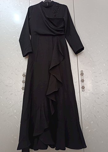 Uzun Siyah Gotik Kadın Abiye Elbise - Görsel 2