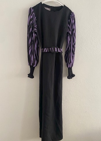 Mor Siyah Uzun Elbise - Görsel 2