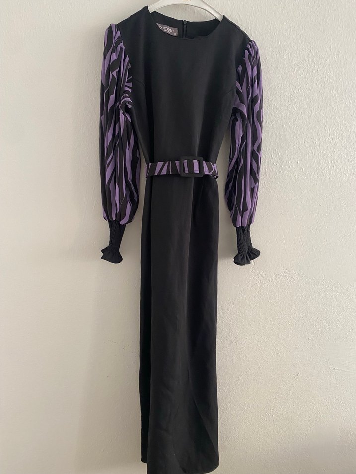 Mor Siyah Uzun Elbise - Görsel 2