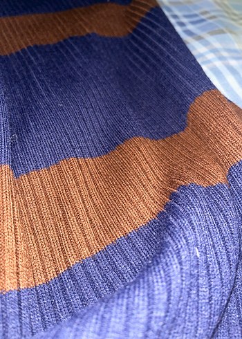 Kahverengi Çizgili Boğazlı Triko Elbise - Görsel 3