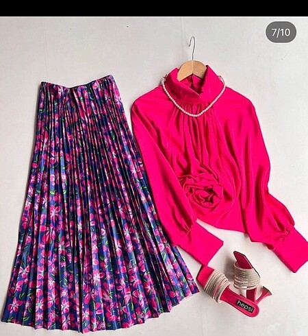 PEMBE ÇİÇEKLİ PİLELİ ETEK ????